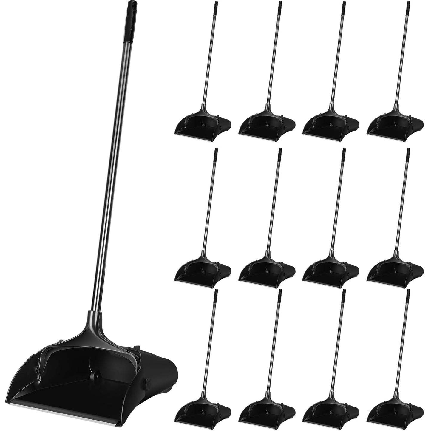 Maxcheck 12 Pcs 37 Inch Lobby Dust Pan Bulk Upright Lobby Dust Pan Plastic Commercial Dustpan with Long Handle Upright Standing Dustpan Heavy Duty for Office Home Indoor Outdoor Use (Black)