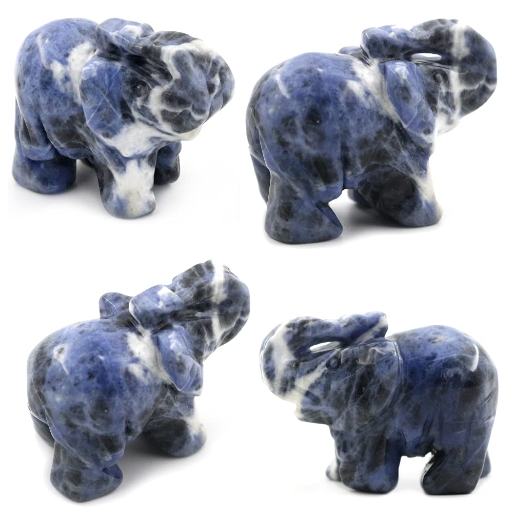 Ouubuuy Sodalite Crystal Elephant Pocket Guardian Figurine Elephant Statue 1.5 inch for Healing Reiki Spiritual Gift Cute Meditation Office Room Desk Decor