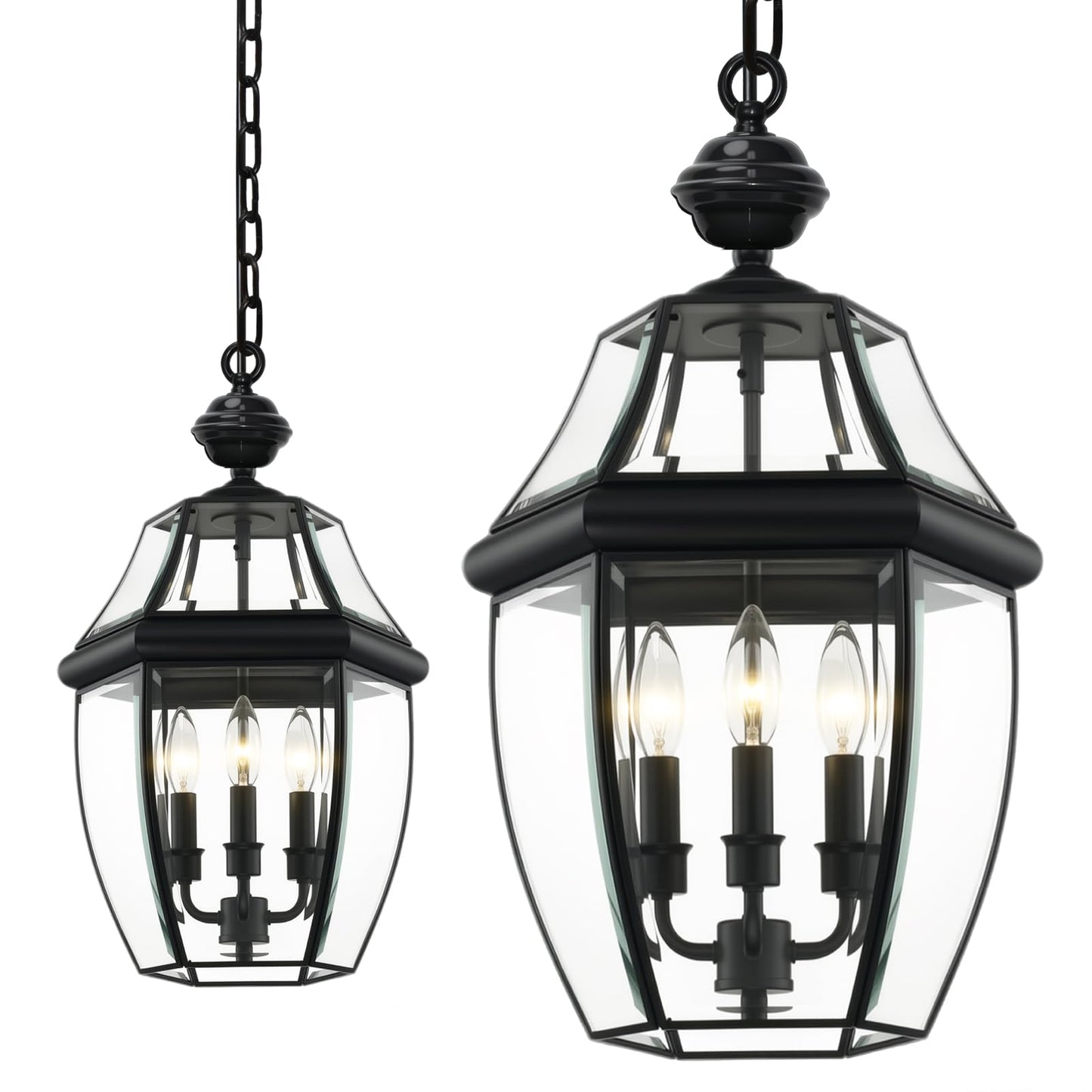 LALXUIEYC 3-Lights Outdoor Pendant Lantern Fixture, 20 Inch Large Modern Porch Light, Black Waterproof Hanging Chandelier with Clear Glass for Front Door, Patio, Gazebo, Entrance