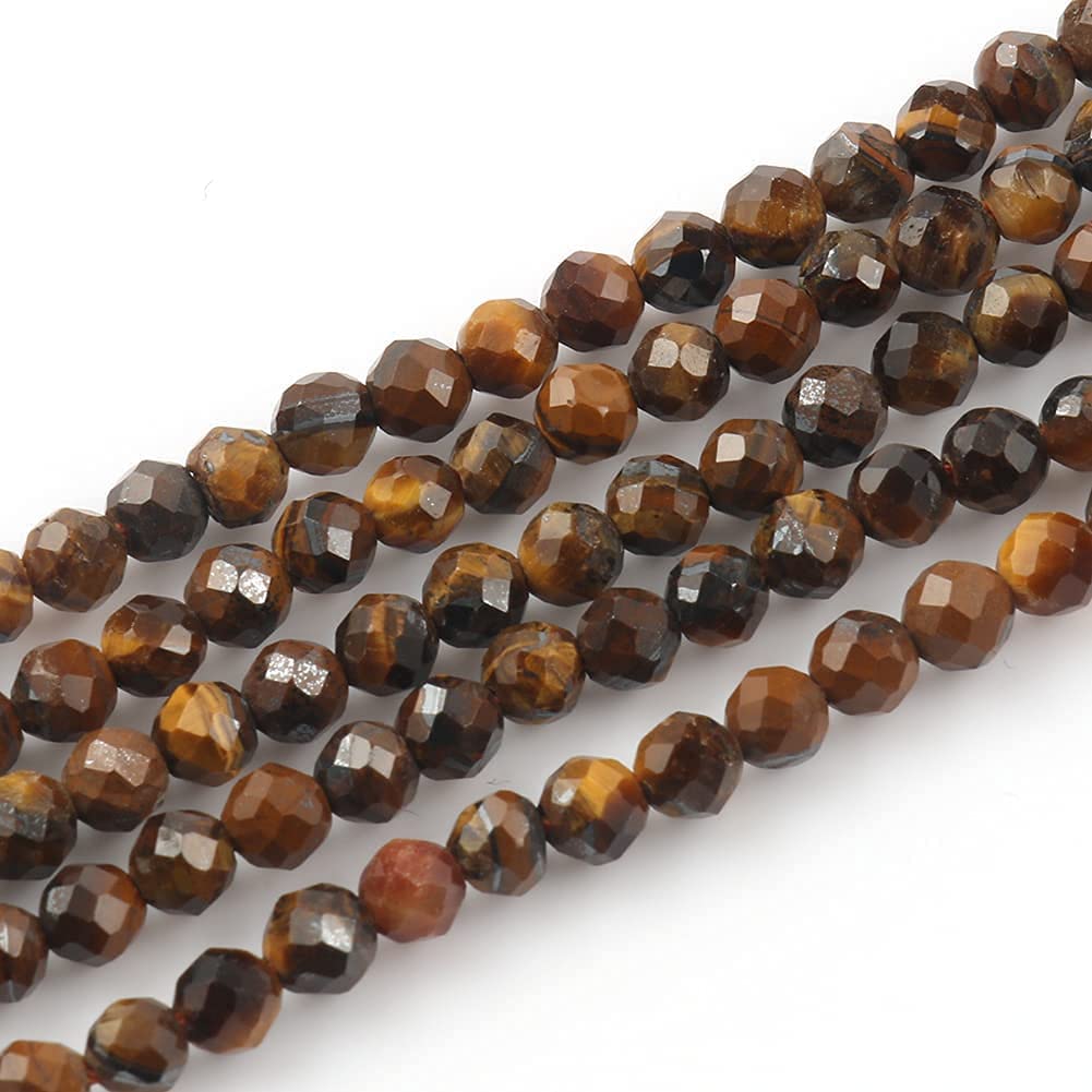 Song Xi 120pcs 3mm Natural Yellow Tiger Eye Gemstone Beads Faceted Round Loose Stone Beads for Jewelry Making