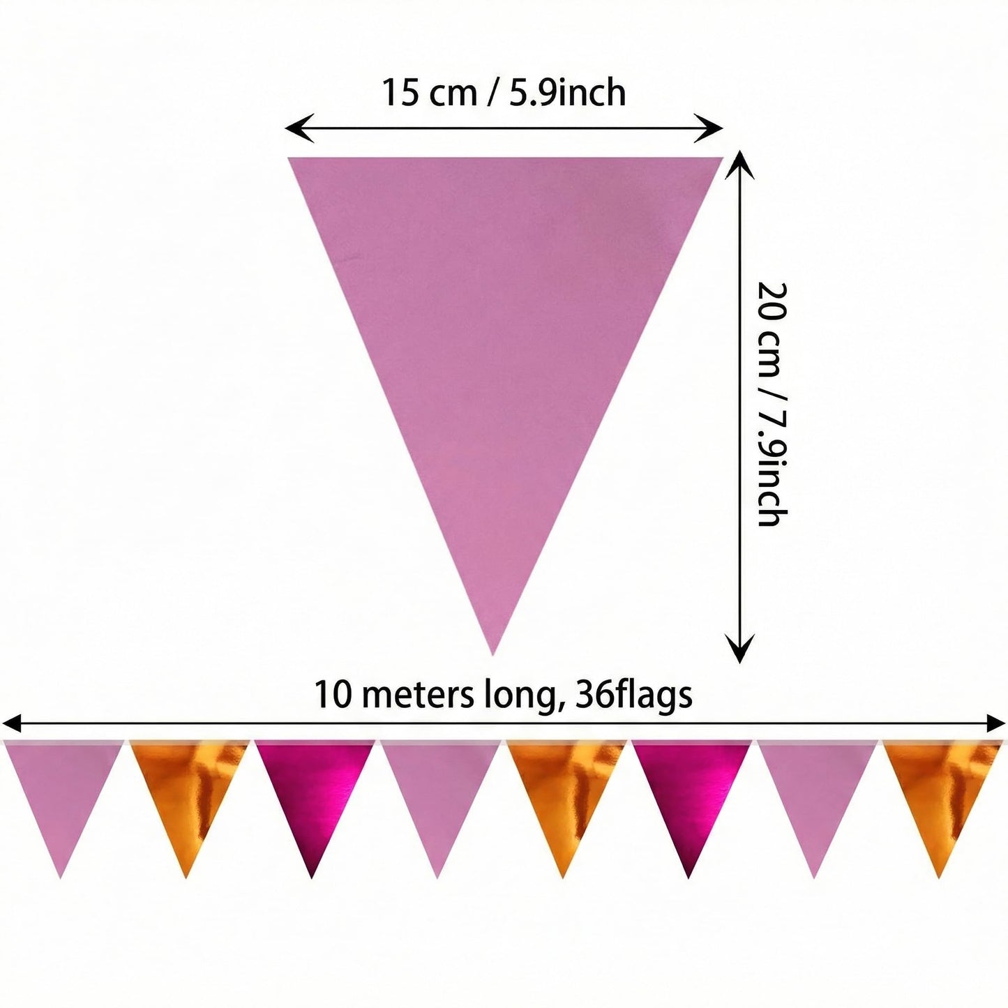 64ft Rose red Pink and Orange Triangle Pennant Banner Flag Metallic Paper Bunting Garland for Hanging Backdrop Birthday Decorations Graduation Bachelorette Bridal Wedding Shower Party Supplies