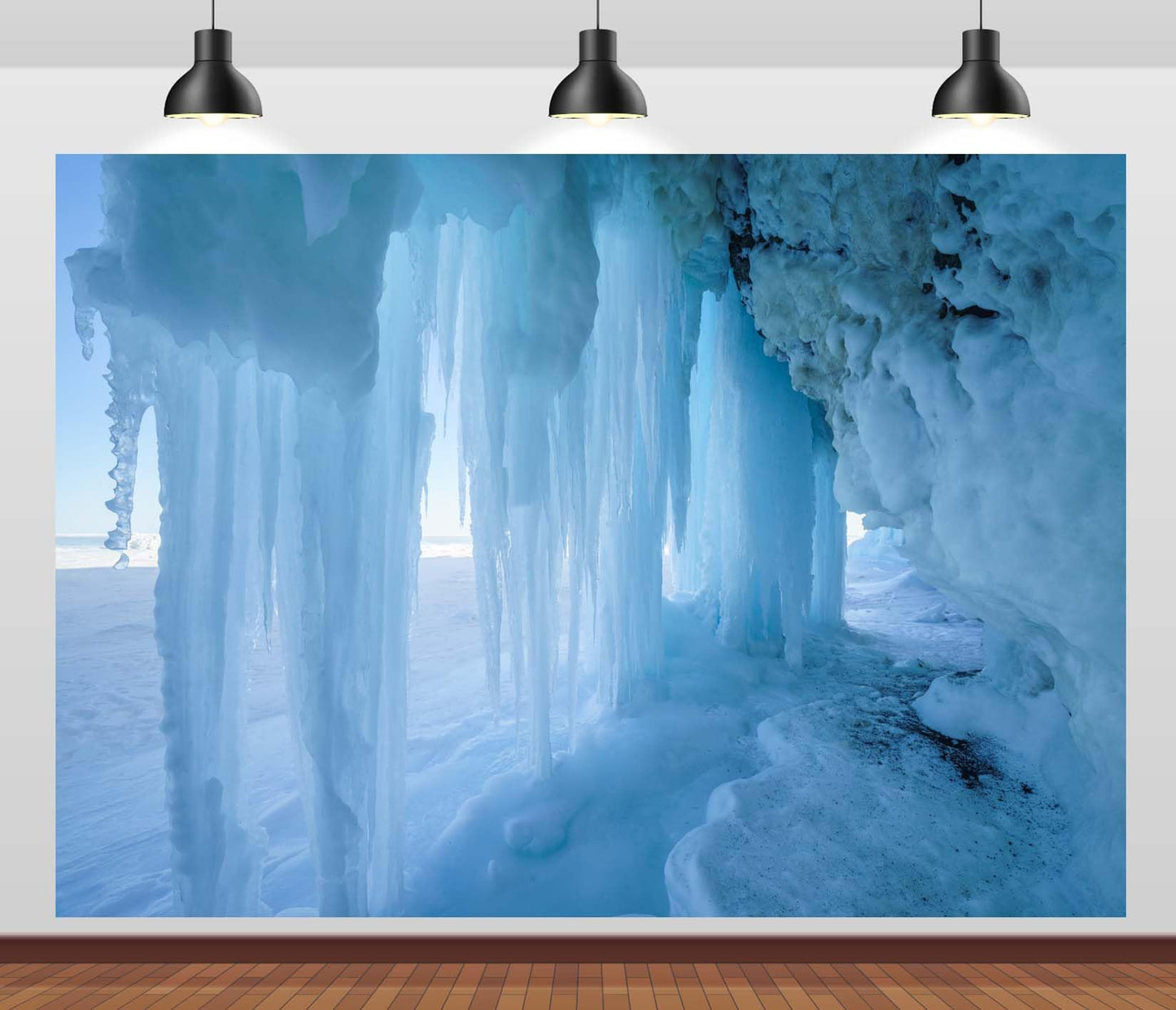 Loccor 7x5ft Fabric Ice Cave Backdrop ICY Cave with Icicles at Lake Baikal Russia Winter Landscape Background World of Ice Crystals Backdrop Winter Christmas Party Decorations Photo Studio Props