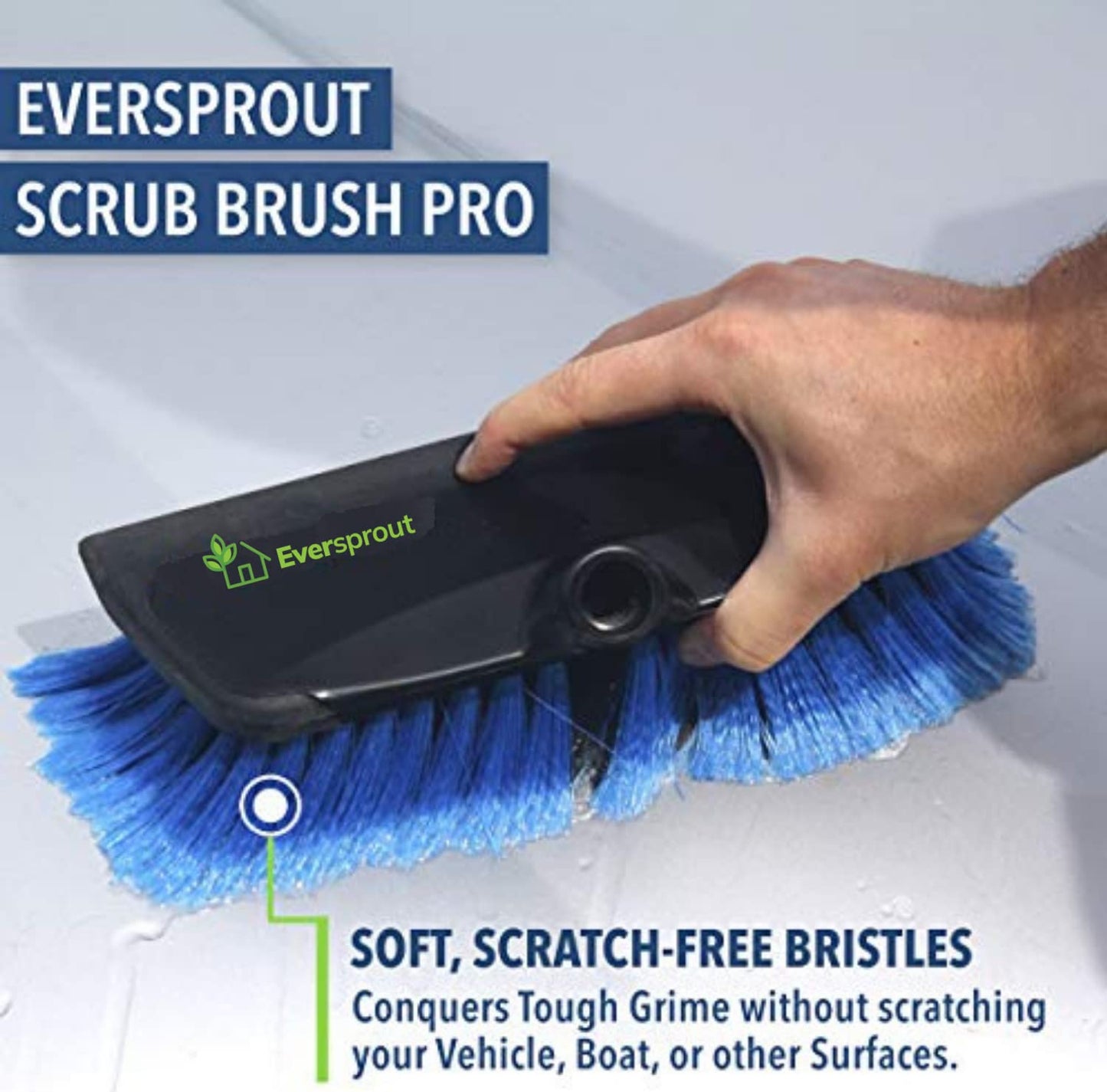 EVERSPROUT 5-to-12 Foot Boat Hook & Scrub Brush Kit (15-20 Foot Reach) | Soft-Bristle Deck Brush with Built-In Bumper Prevents Scratching | Durable Lightweight 3-Stage Extension Pole | Floating Design