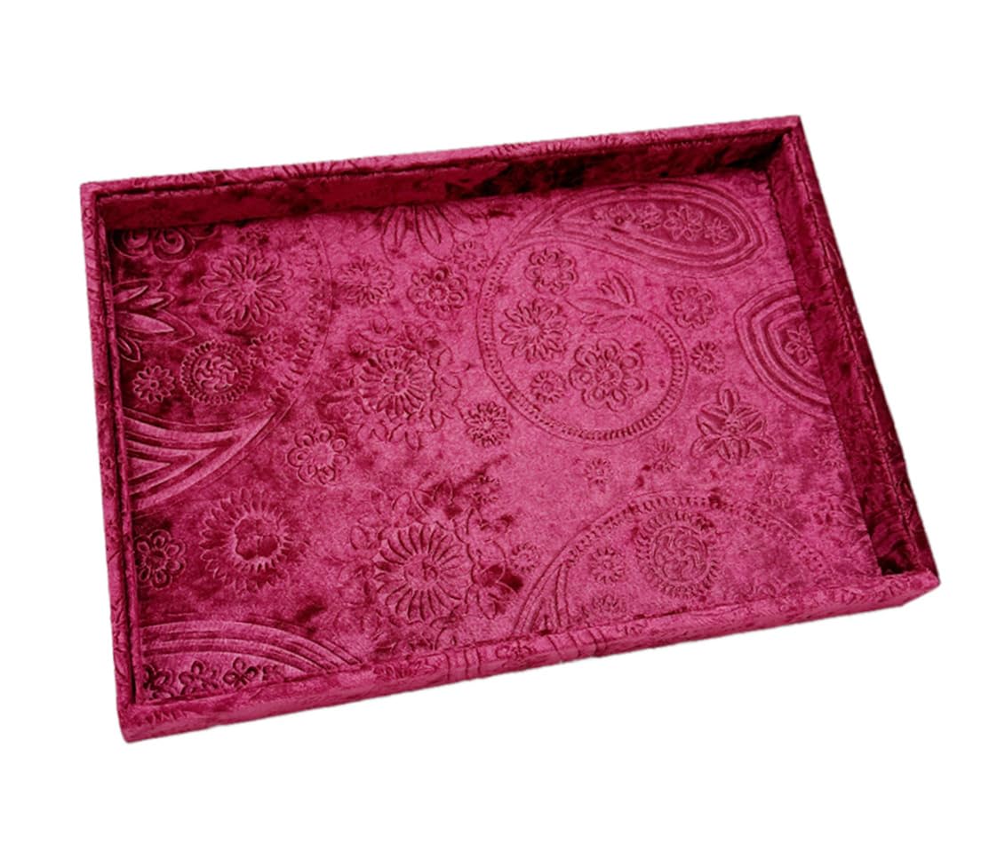 AgentMoon 2 Pieces Set Decorative Jewelry Tray,Makeup Removed Tray or Storage Tray for Eyeglasses Phone Watch Bracelet Earring.Special Velour Lining Fully Wrapped. (2PCS) (Embossed Red)