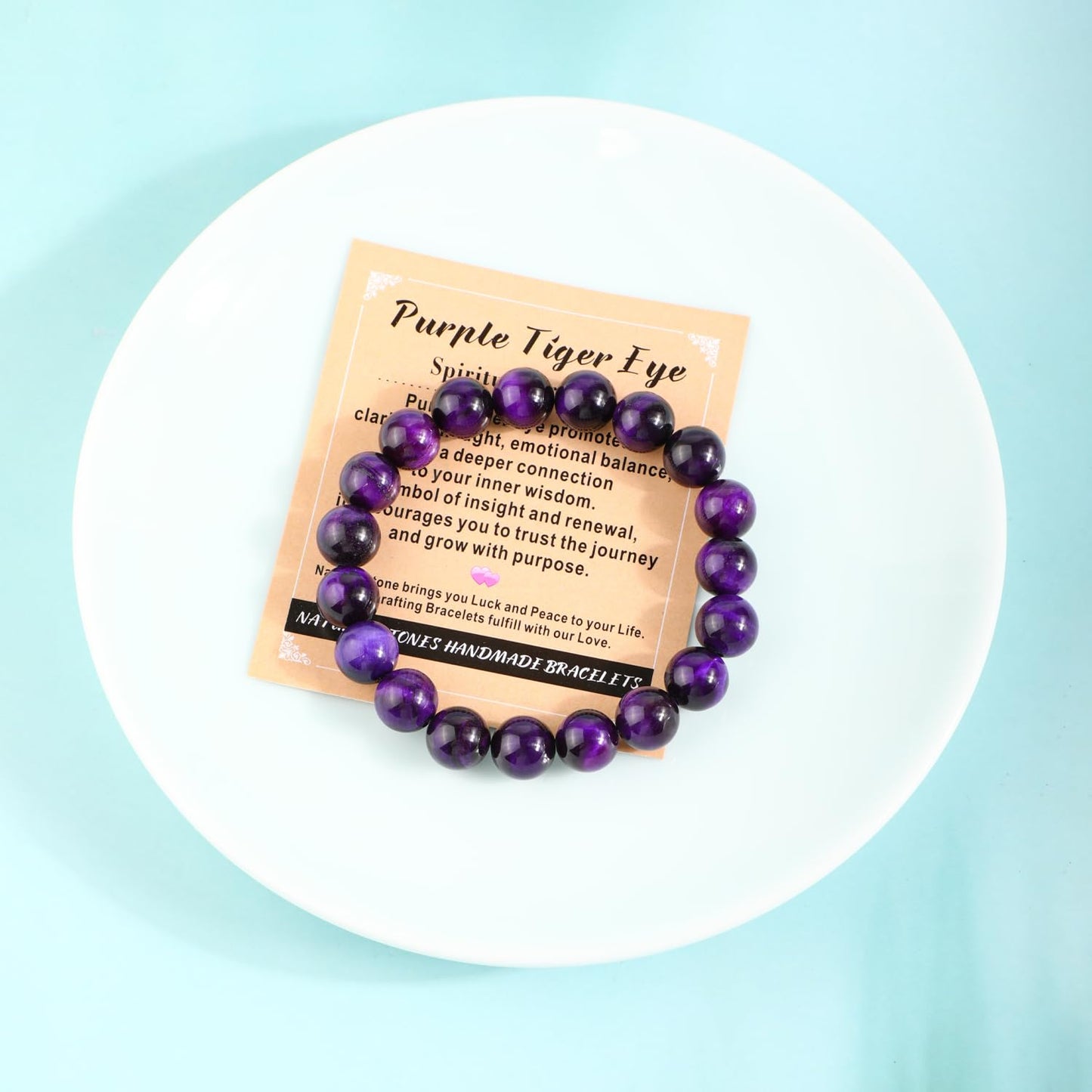 AD Beads 6mm Handmade Purple Tiger Eye Elastic Bracelet – Natural Gemstone for Peace and Tranquility – Meditation, Yoga, Healing and Energy Gift for Men Women