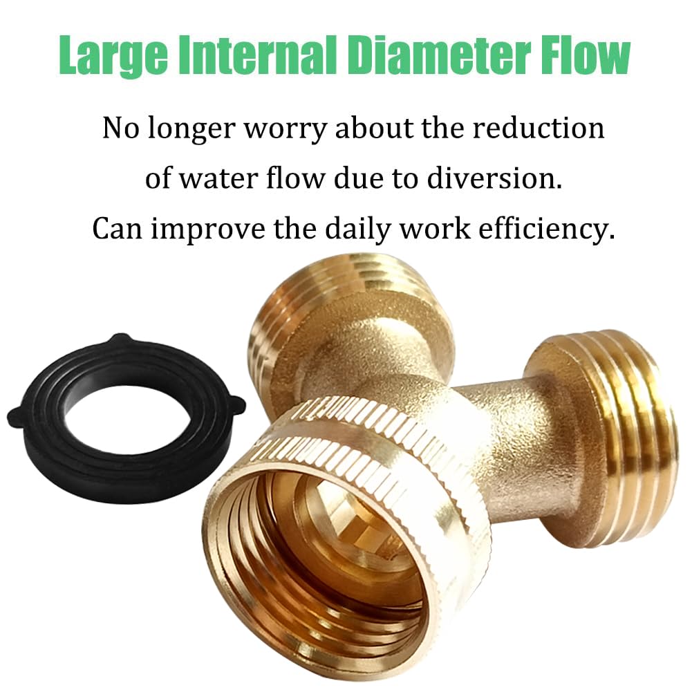 Joywayus 2PCS Brass 3/4" GHT Garden Hose Splitter Body Backyard 2 Way Y Shaped Swivel Connector Threaded Pipe Fitting Coupler Adapter with Washer