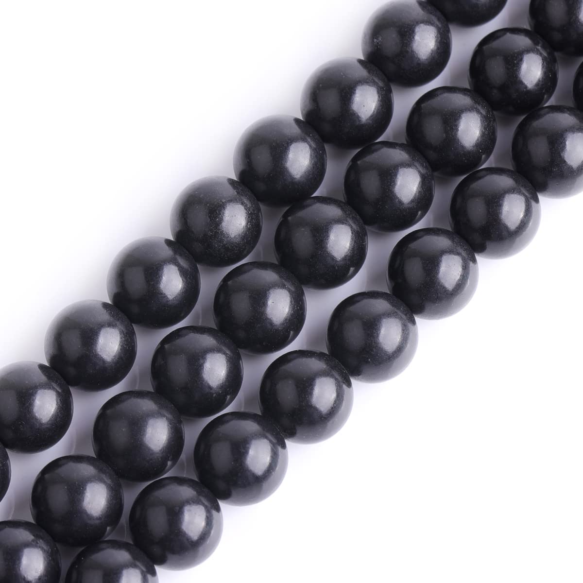 GEM-Inside 8mm Natural Black Russian Shungite Polished Round Stone Chakra Beads for Jewelry Making Full 15" Strand Power Energy Healing Stone