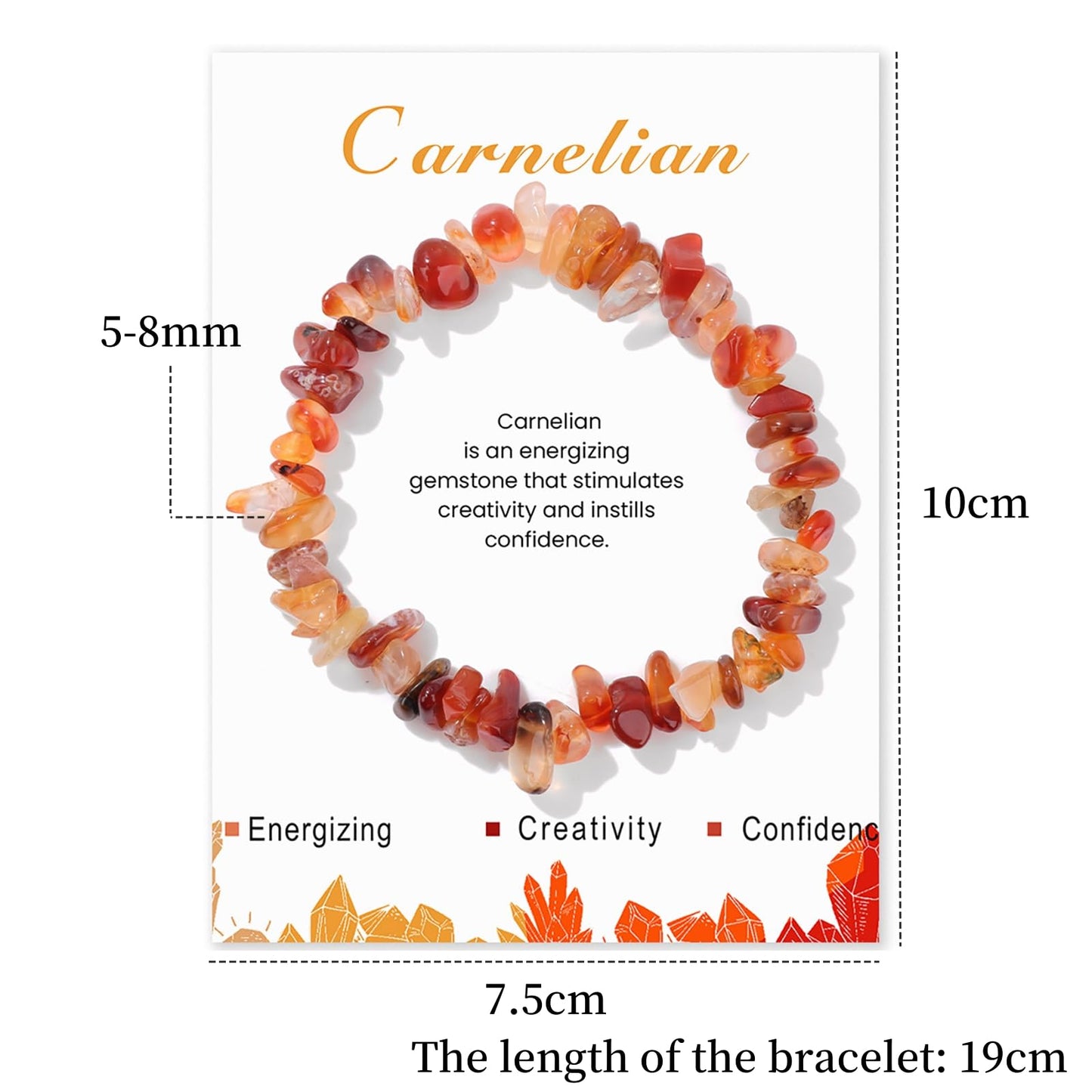 Carnelian Bracelet for Women 8mm Handmade Real Raw Crystal Bracelet Natural Stone Bracelet Gemstone Bracelets Stretch Crystal Bracelet Carnelian Jewelry for Women Girls