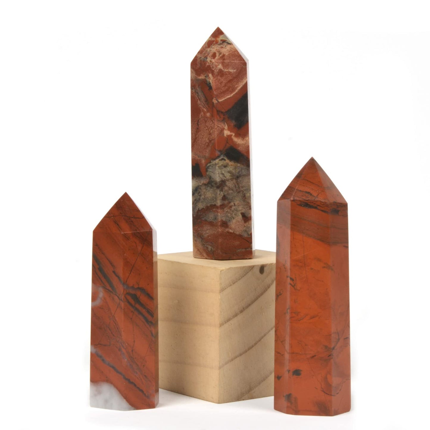 Large Red Flame Jasper Gemstone Crystal Pointed Hexagonal Tower Reiki Chakra Faceted Prism Wand Stone Home Decor