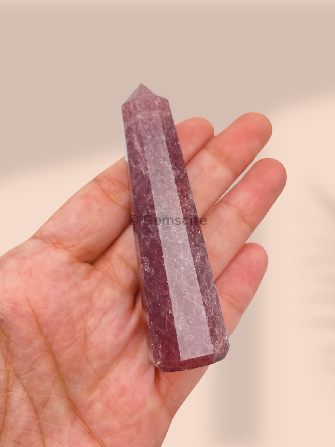 WholesaleGemShop 3 Inch (70 mm) Gemstones Strawberry Quartz Obelisk Tower Jumbo Facet Aura Rock Crystal Natural Polished Earth Wand Spirit