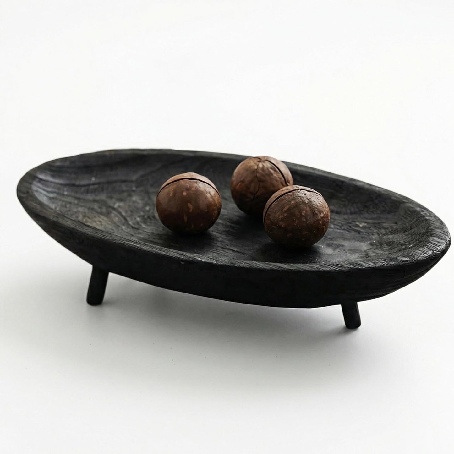 Wooden Tray with Key Bowl， 17.7 Inch Oval Decorative Tray for Coffee Table & Entryway， Black & Dark Brown Decorative Bowl (Black)