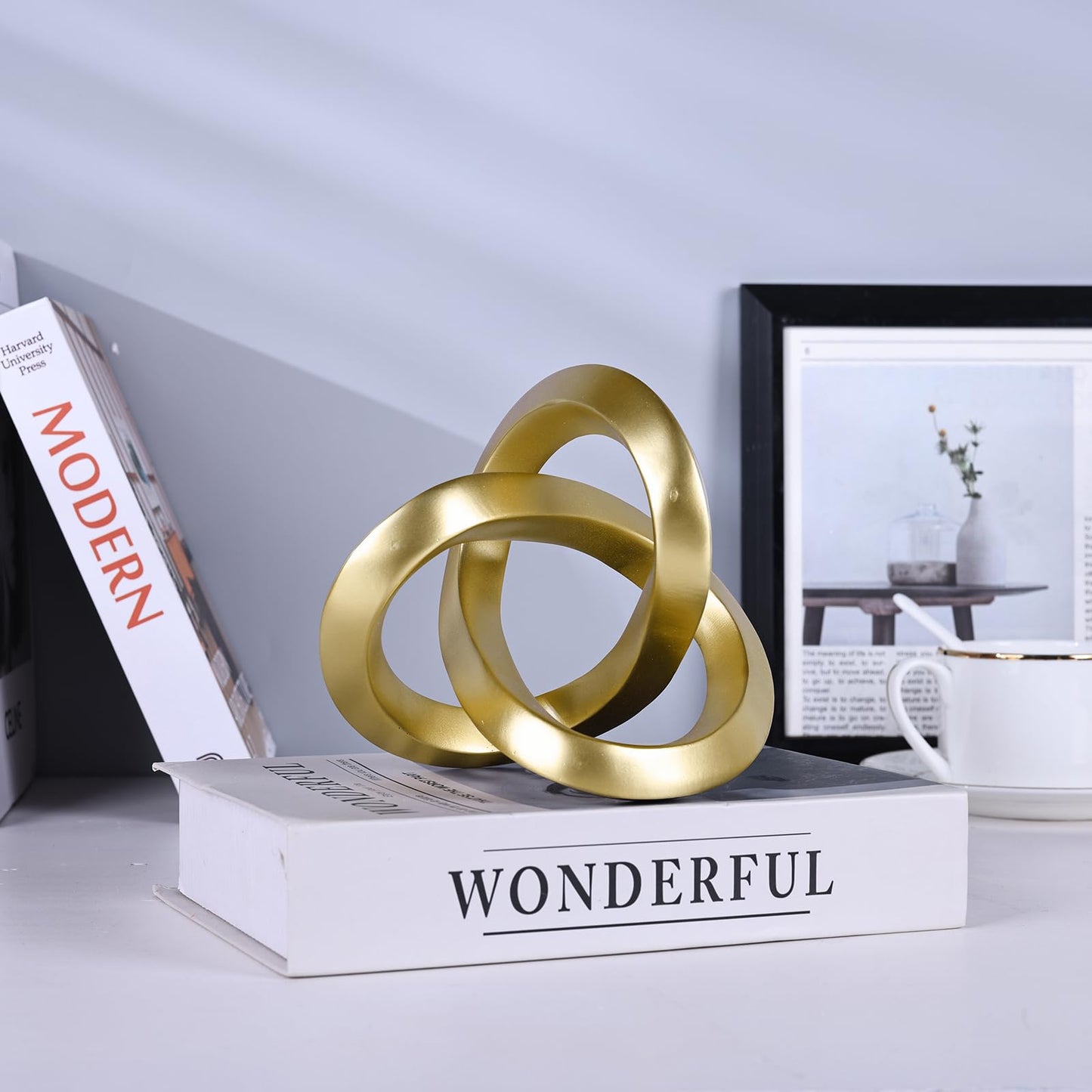 DOVDOV Gold Knot Decorative Sculpture, Gold Room Decor Aesthetics, Mobius Ring Statue for Shelves Living Room tv Cabinet Office Cabinet Above Coffee Table Decor Accents.
