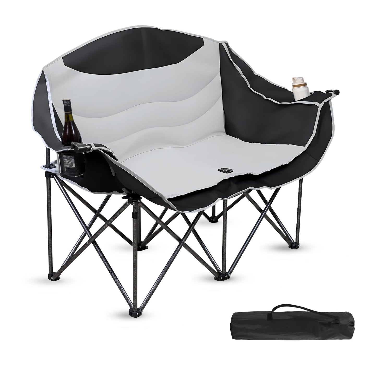 OTIATrail Double Camping Chair Loveseat with Cup Holders, 2 Person Folding Outdoor Chair, 550lbs Heavy Duty, 600D Oxford Fabric Padded 2 Seat, Portable Camping Couch for Camp/Lawns/Sports Grey