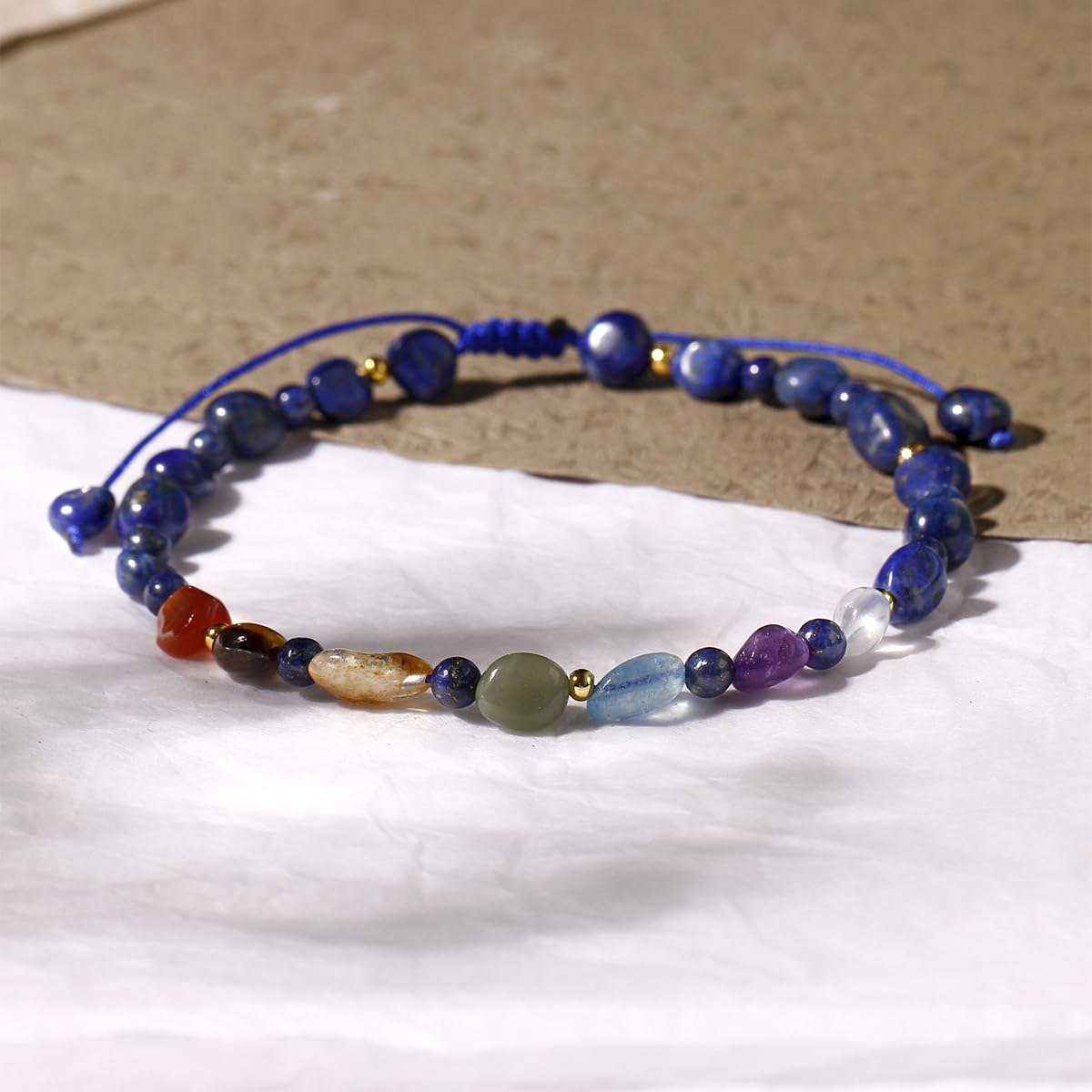 Jewever 7 Chakra Crystals and Stones Anklet Irregular Tumbled Gems Beaded Ankle Bracelets for Women Spiritual Energy Meditation Yoga Healing Jewelry Mom's Gifts (Lapis Lazuli)
