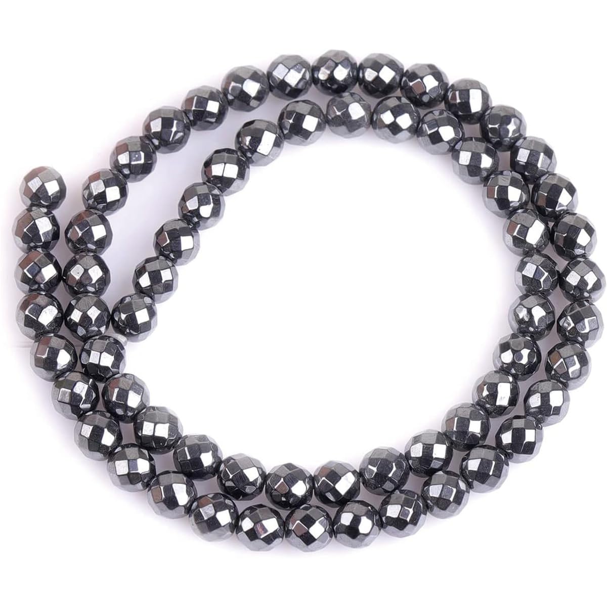 HAAMIIQII 65pcs 6mm Natural Black Hematite Loose Gemstone Beads Faceted Round Spacer Stone Beads for Jewelry Making DIY Bracelets Necklaces Crafting