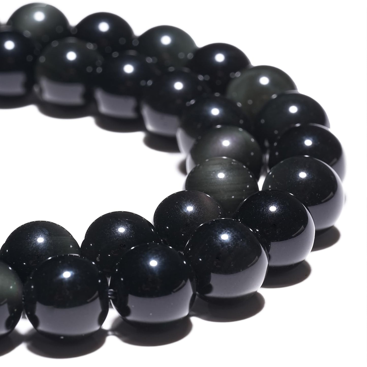 10mm Natural Rainbow Black Obsidian Gemstone Beads Polished Round Smooth Stone Beads for Bracelets Jewelry Making 15inch Loose Beads