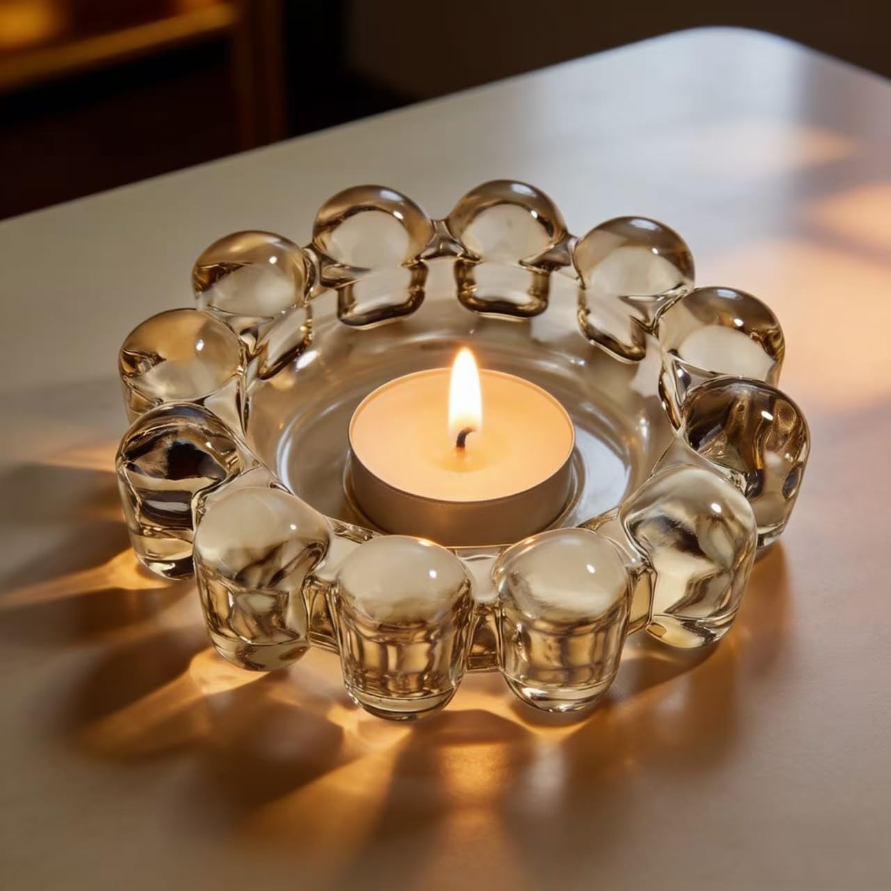 khtumeware 1 Pack Bubble Candle Dish – Chic Smoky Clear Glass Candle Dish for Home Decor – Decorative Modern Candle Holder for Small Candles & Diffusers
