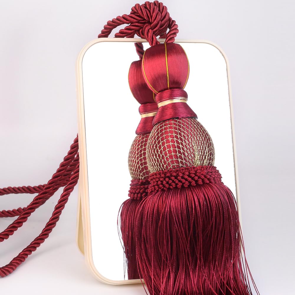 EleCharm 1 Pair Simple Elegant Curtain Cord Tie Drape Holdback Bedroom Curtain Buckle (Wine Red)