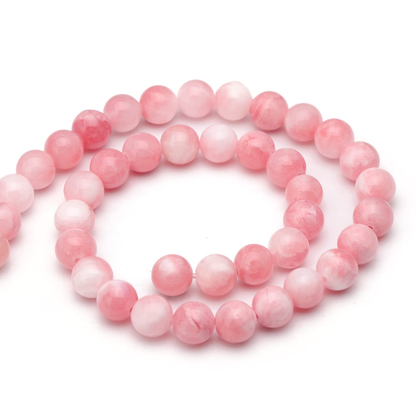 Youngbling Natural Gemstone Beads for Jewelry Making,8mm Pink White Jade Polished Round Smooth Stone Beads,Genuine Real Stone for Bracelet Necklace 15 Inch(Pink White Jade,8mm)