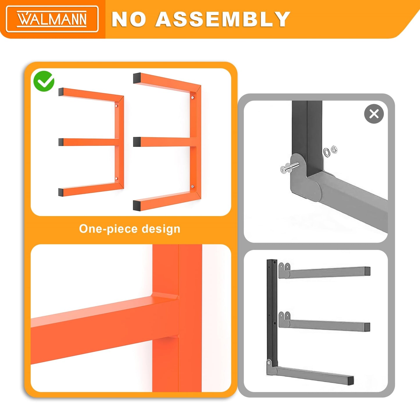 WALMANN Garage Wall Mounted Lumber Storage Rack, Overhead Heavy Duty One-Piece Design Lumber Rack for Woodworking Shop(1 Pair)