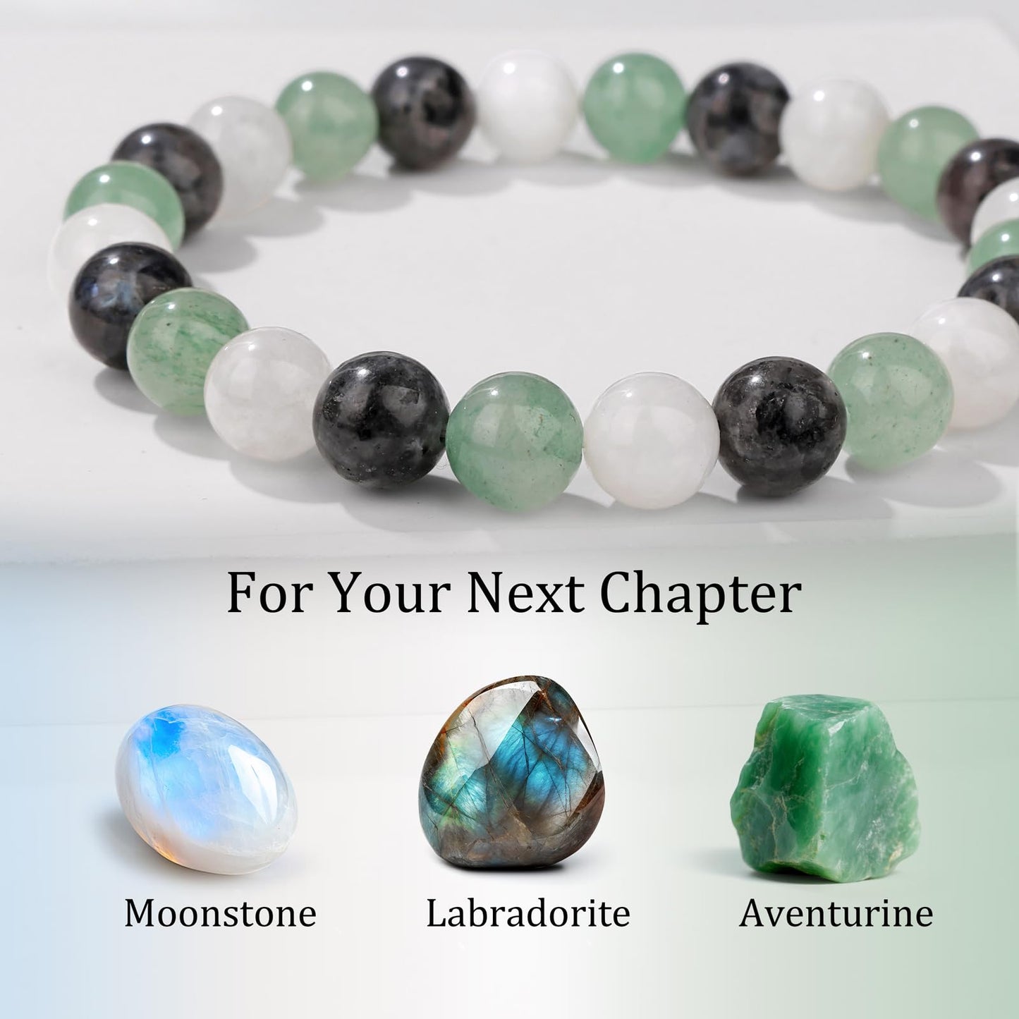 Bolinailo Healing Crystal For Your Next Chapter Bracelet 8mm Crystal Beaded Bracelet for Women Men Natural Stones of Moonstone, Labradorite and Aventurine Handmade Gemstone Reiki Spiritual Jewelry Gifts