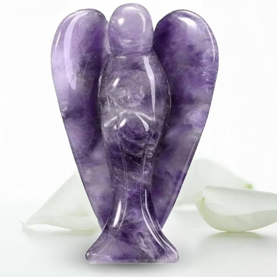 Earth Therapy Pocket Guardian Angel with Serenity Prayer Card - Amethyst Natural Crystal Healing Stone Figurine - Gift for Yourselves and Your Loved Ones - Home Decoration…