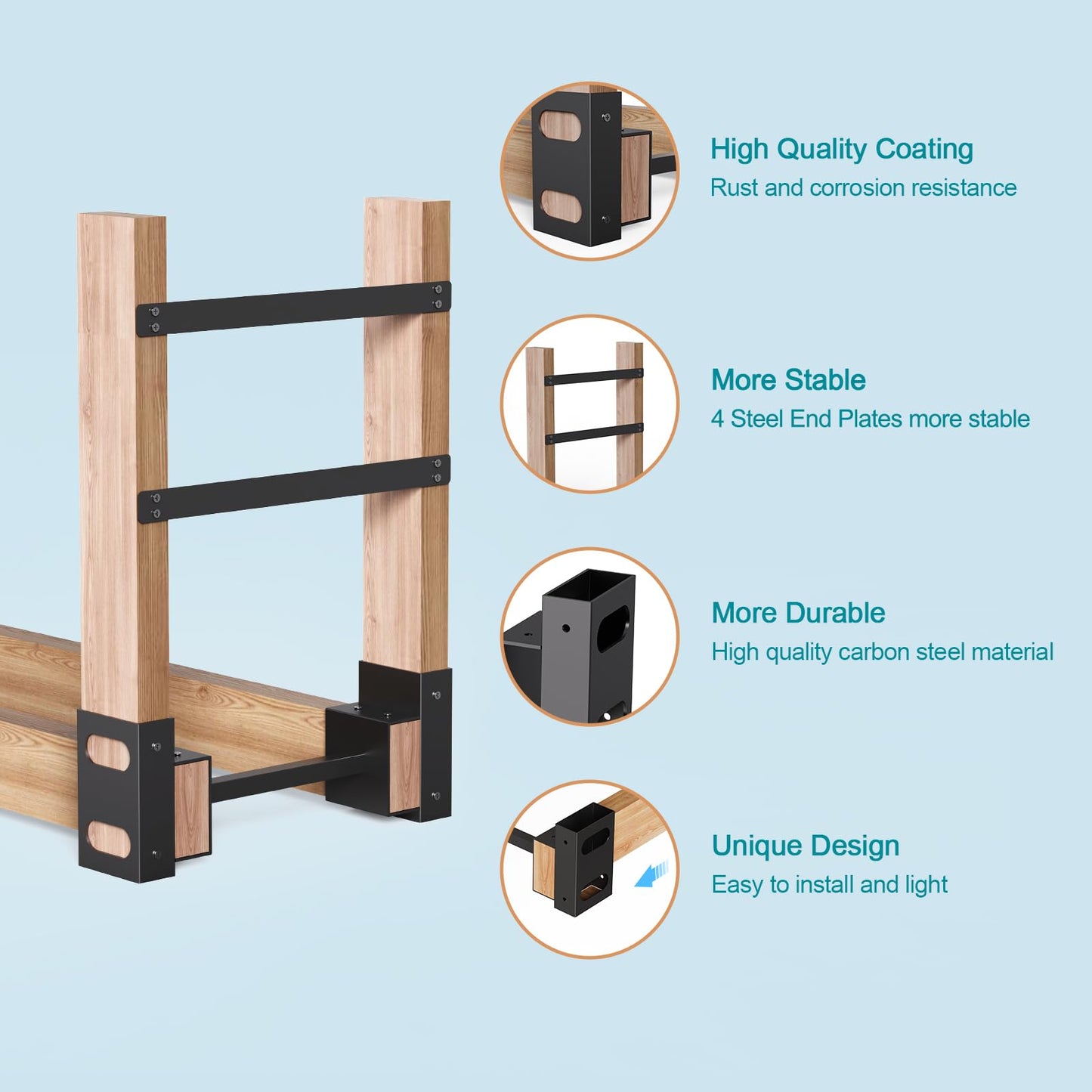 Eibikdi Firewood Rack Outdoor, Adjustable Length Wood Storage Brackets Kit, Log Stacking Stand Holder for Outdoor Indoor Fireplace, Wood Burning Fire Pits, Black, Set of 2
