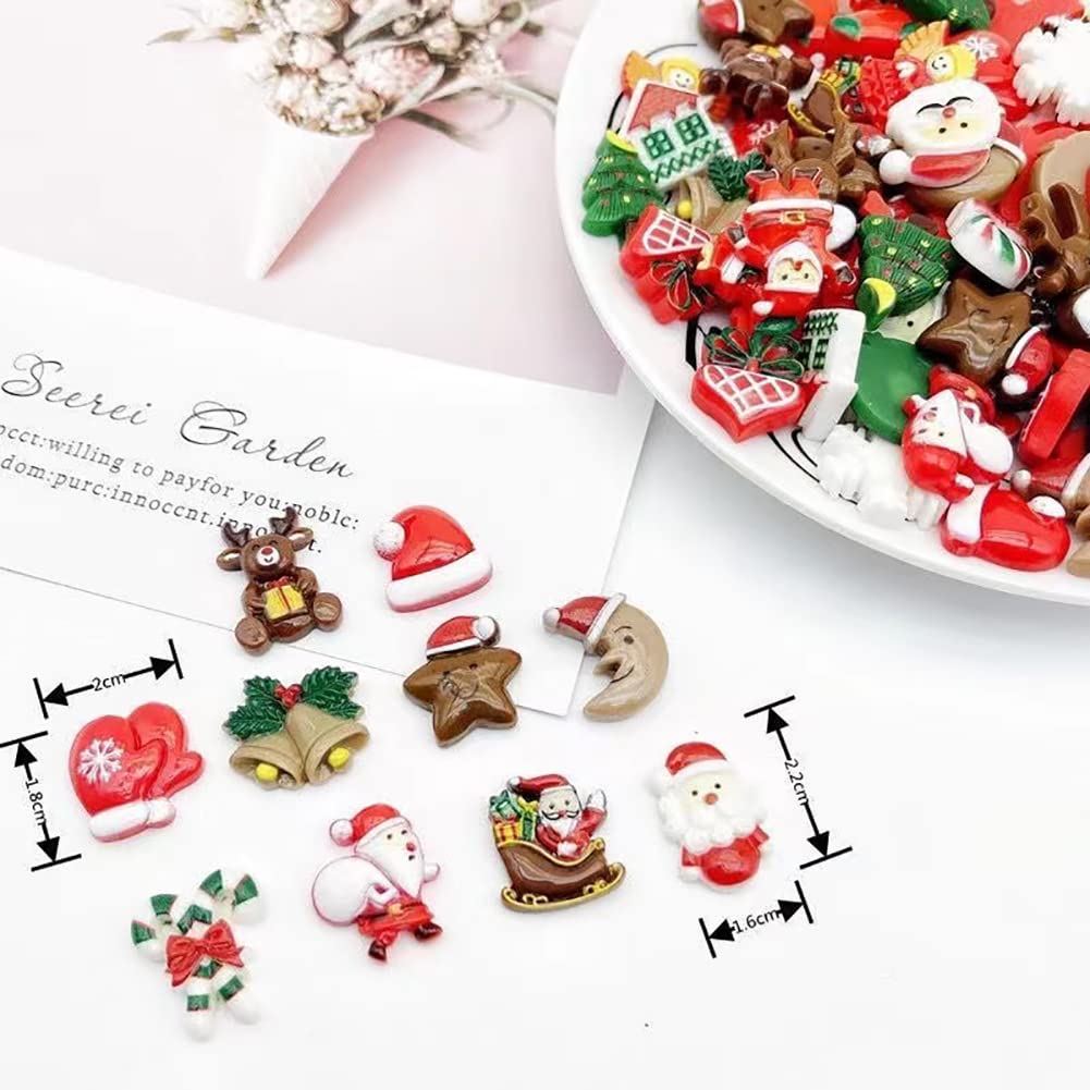 Christmas Flatback Charms, 55Pcs Christmas Resin Flatback Charms Assorted Button Santa Snowman Tree Bell Deer Cartoon Embellishments Supplies for DIY Scrapbooking Jewelry Cell Phone Case