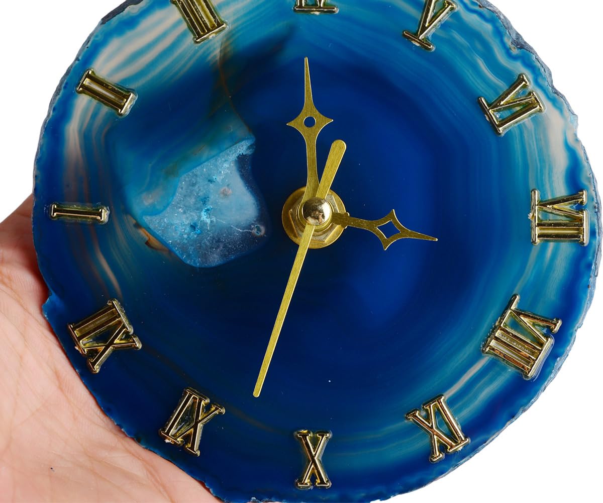 JIC Gem Agate Clock Crystal Desk & Shelf Clocks Home Decor (Blue)