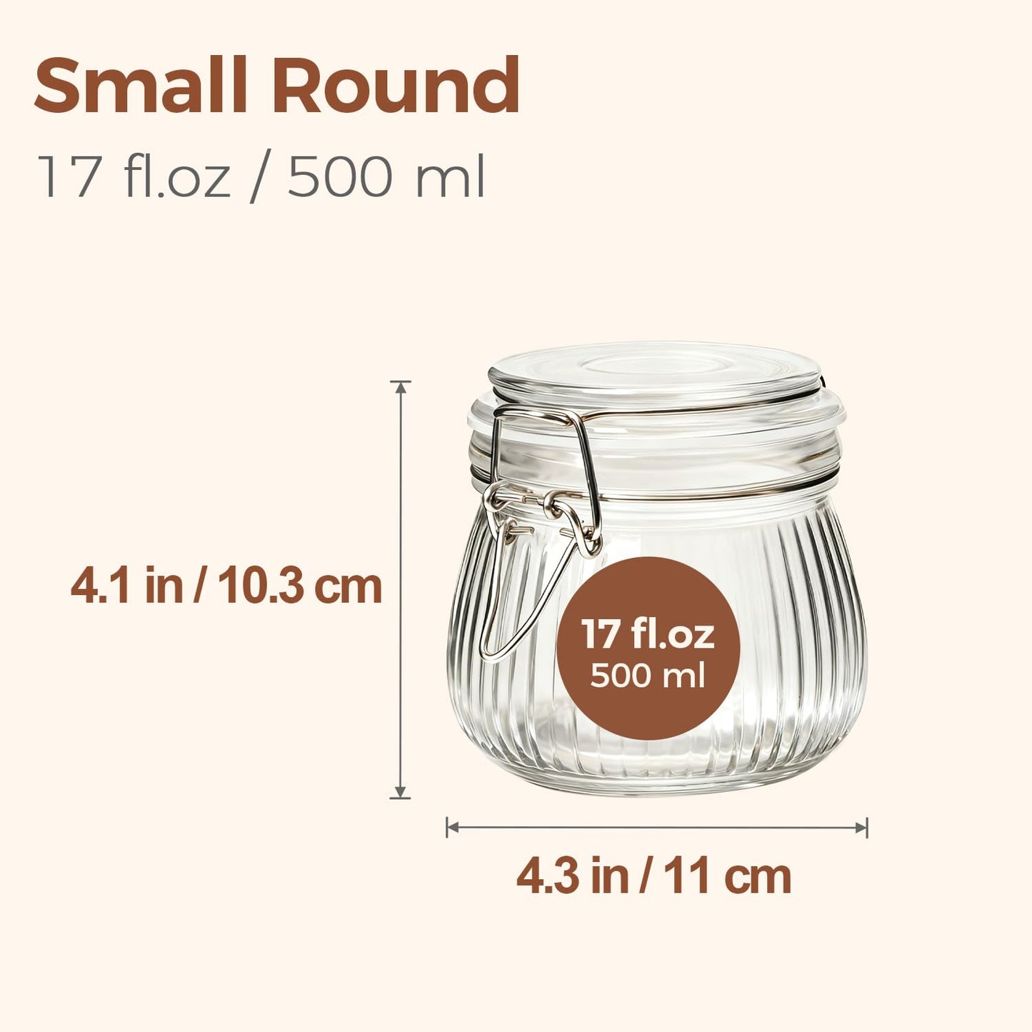 ComSaf 6-Pack 17oz Ribbed Glass Storage Jars with Airtight Clamp Lids, Decorative Wide Mouth Pint Canisters for Jam, Spices, Nuts, Snacks - Ideal for Kitchen Pantry and Drawer Organization
