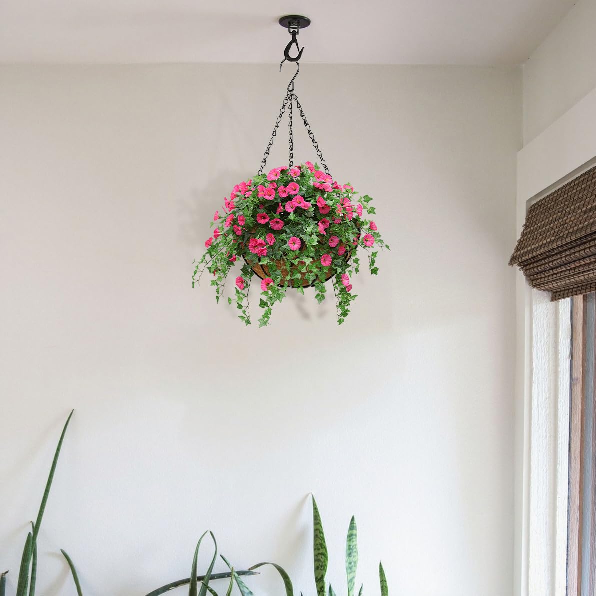 Nature Crafted 2 Pack 10 inch Metal Hanging Baskets for Plants, Round Metal Wire Hanging Basket Planter with Coco Fiber Liners Chain for Garden Home Porch Patio, Flower Border