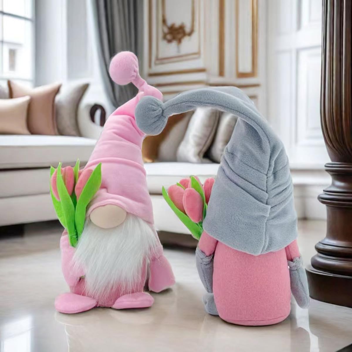 ALYRMEI Gnome Plush Decorations Gift, 15 inch Gnome Decorations for Home,Spring Gnomes Plush for Tiered Tray Decor, Swedish Gnomes Mother's Day Decoration Home Tabletop Elf Doll,Grey