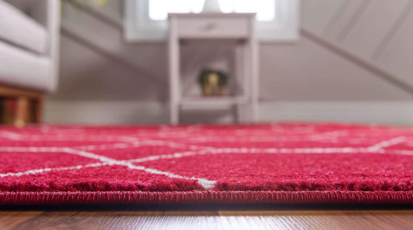 Unique Loom Trellis Frieze Collection Area Rug - Geometric (5' 1" Round Red/Ivory)