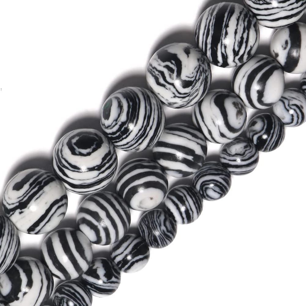 Yochus 45pcs Synthesis Colour Malachite Beads，8mm Black White Striated Ntural Stone Round Loose Beads for Jewelry Making Earring Necklace DIY Crafts