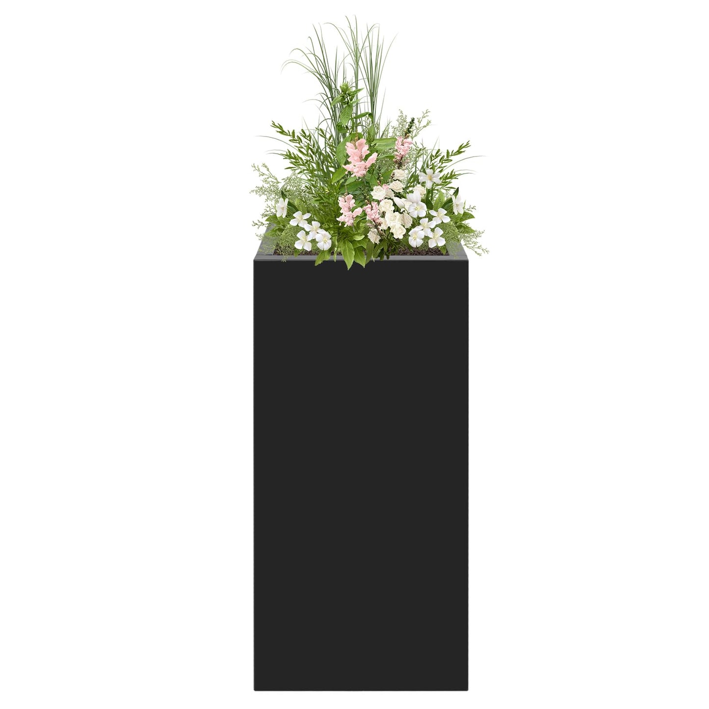 DYNAMI 30in Tall Planter Box,Steel Metal Rectangular Planter Box with Removable Shelf,Modern Decorative Black Metal Planter Flower Pot,for Indoor Outdoor Patio Garden (Black, 30x12x12in)