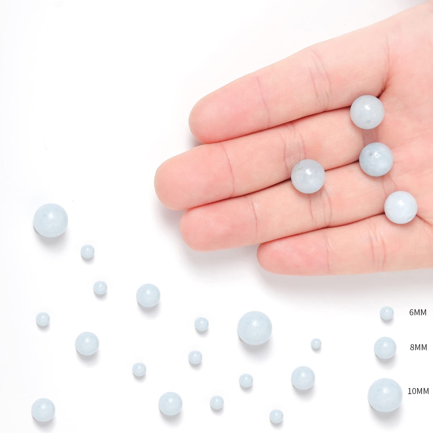 45pcs 8mm Natural Stone Beads Aquamarine Beads Energy Crystal Healing Power Gemstone for Jewelry Making, DIY Bracelet Necklace
