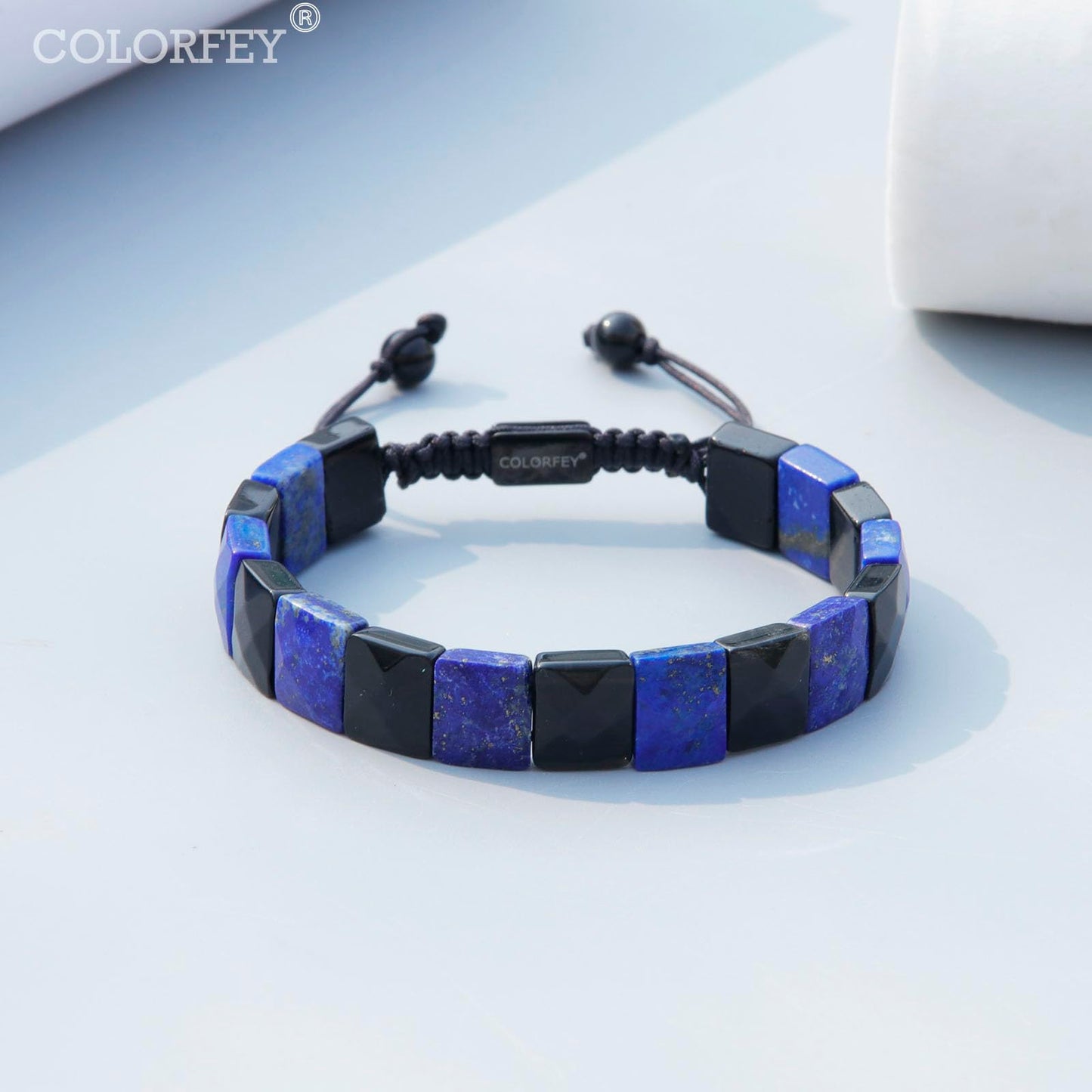 COLORFEY Natural Crytals Mens Beads Bracelet Mens Bracelets Beaded Lapis Lazuli Black Obsidian Trendy Handmade Bracelet, Unique Double Protection Energy Beads Healing Crystals Bracelets for Men