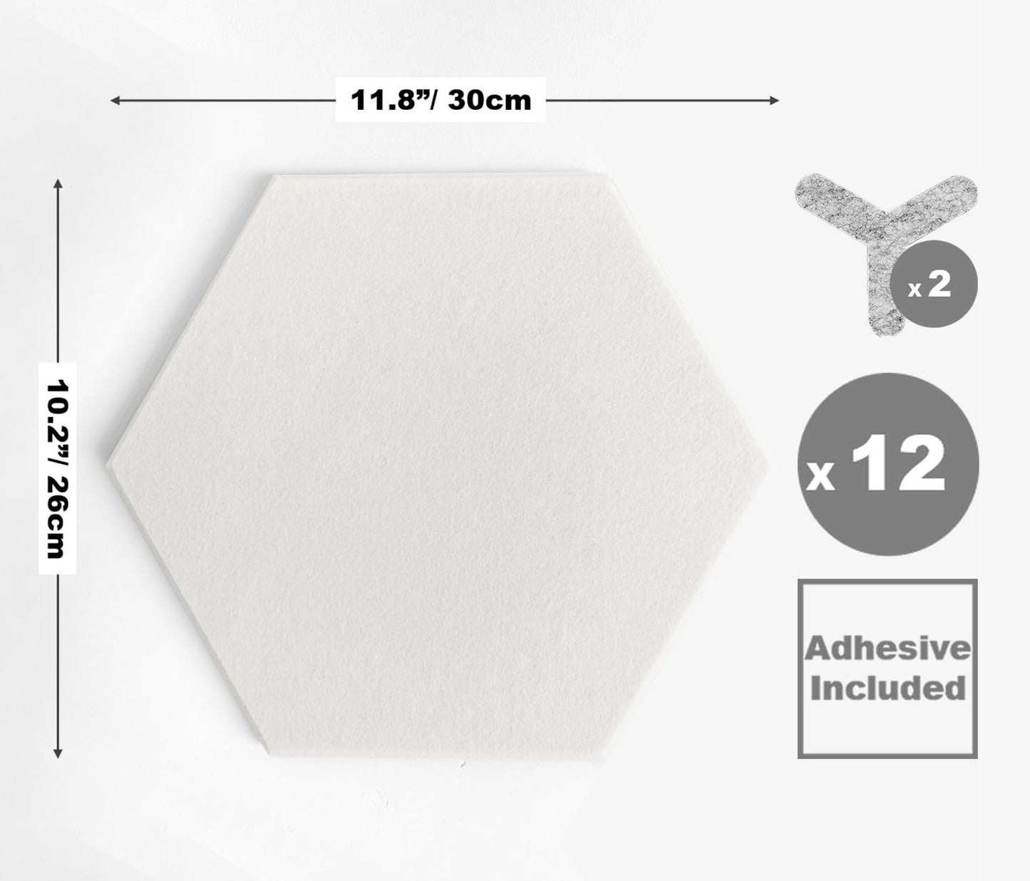 DECORITA Hexagon Felt Board Tiles - 12 Packs Self Adhesive Pinboard & Acoustic Panels | Modern Office Wall Decor for Home | Sound Absorbing Bulletin Board - Warm White