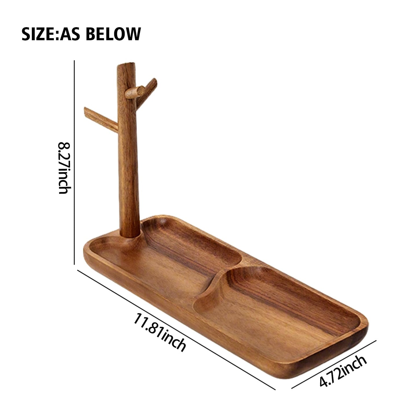 HODAKJUE Wooden Jewelry Stand, 2-in-1 Entryway Key Tray & Desk Organizer, Multi-Compartment Vanity Jewelry Holder, Solid Wood Entryway Organizer for Necklaces, Rings, Earrings, Minimalist Home Decor