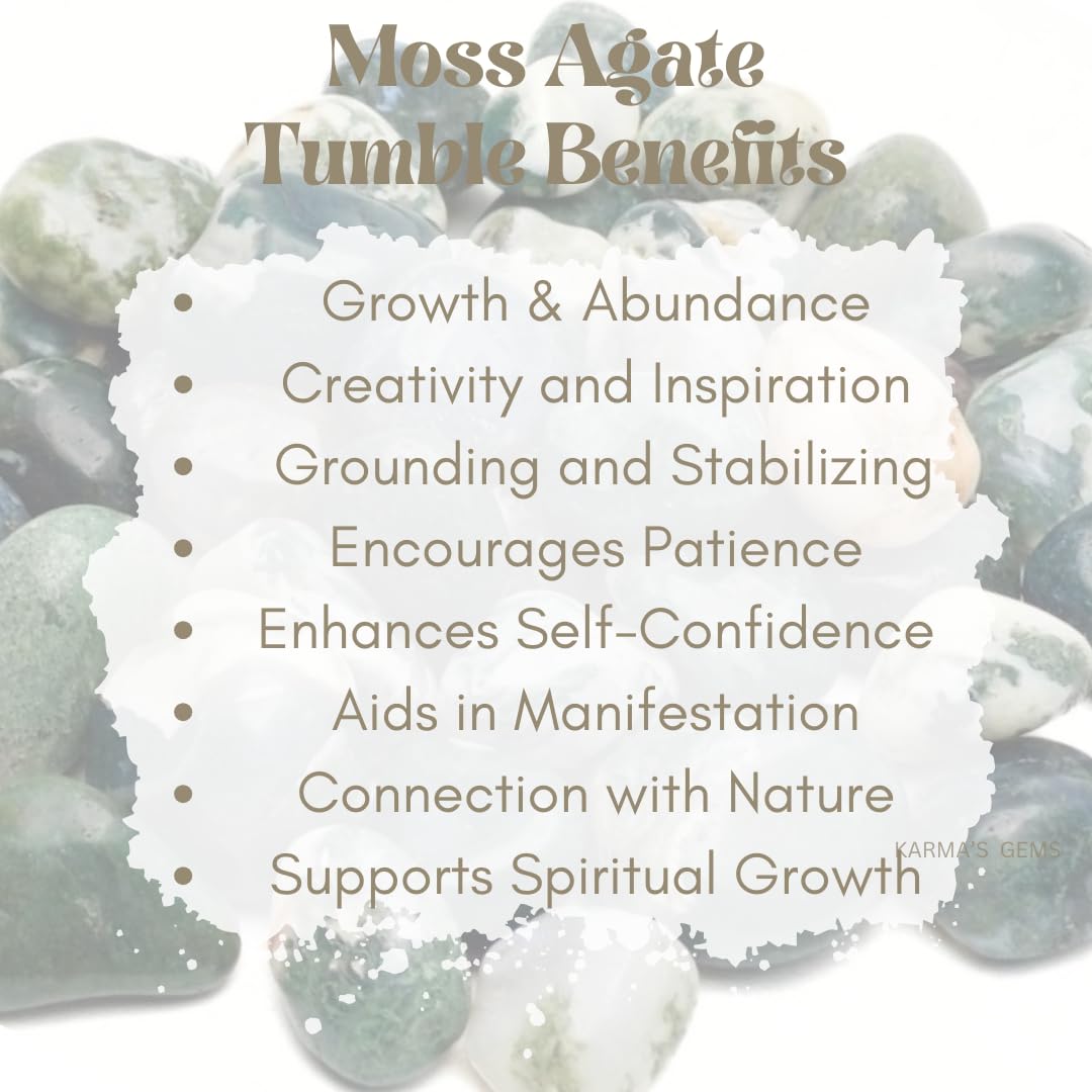 Karma Gems Moss Agate Tumbled Stones Natural Crystal Kit for Reiki Healing Crystal Polished, Tumble Stones, Chakra Balancing, Reiki Gift, Home Decor (15-25 MM)
