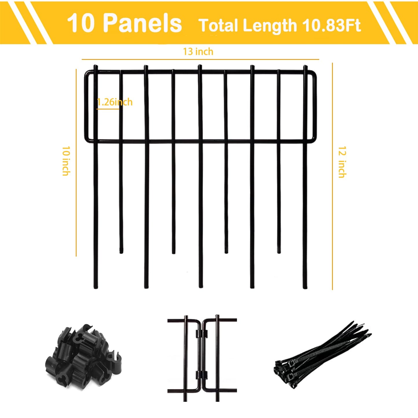 Animal Barrier Fence, 10 Pcs Upgrade 1.26 in Gap Decorative Fences No Dig Fence for Rabbits and Dog Ground Defense, Rustproof Metal Wire Garden Fence Border for Garden & Patio Landscaping
