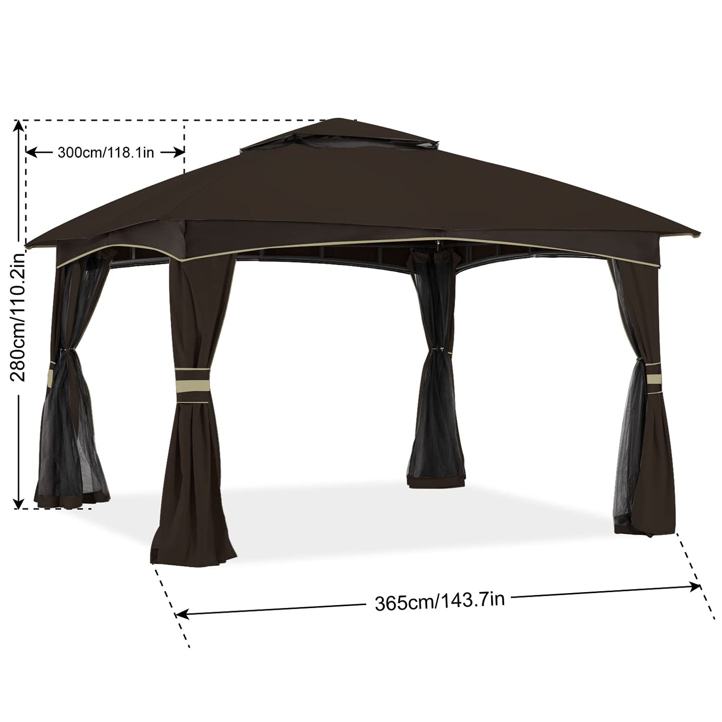 ABCCANOPY 10x12 Outdoor Gazebo - Patio Gazebo with Mosquito Netting, Outdoor Canopies for Shade and Rain for Lawn, Garden, Backyard & Deck (Brown)