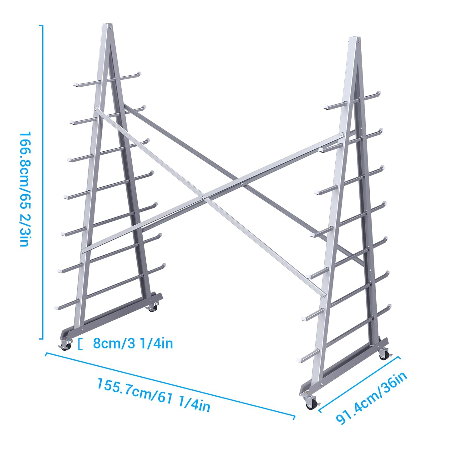 Xikopus Floor Standing Lumber Horizontal Storage Rack with 7 Tiers, Heavy-Duty Metal Adjustable Arms Pallet Racking, Free Standing Bar Storage Cantilever Rack for Basement, Up to 2500 LBS