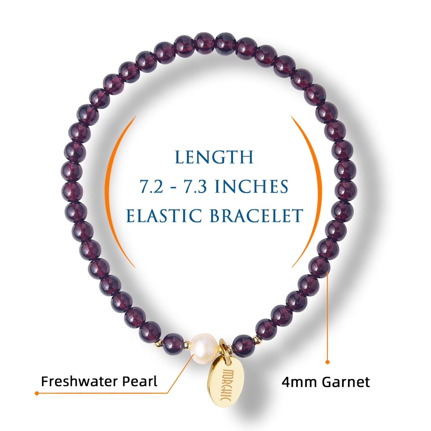 Morchic 4mm Natural Garnet Gemstone Beads Stretch Bracelet for Women, With Freshwater Pearls, Energy Birthday Gift for Her 7.2”