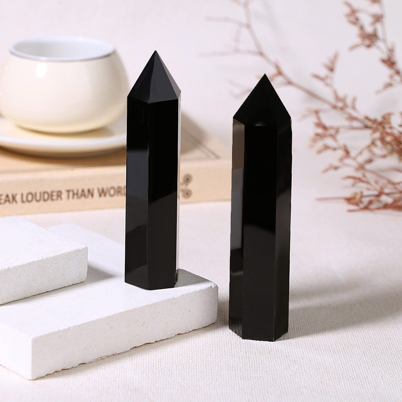 ZHIYUXI 3.7-4" Obsidian Crystals Wand Black Healing Crystals Tower Hexagonal Pointed 1 Pc Stone Large Crystals Reiki Energy Balancing Meditation Therapy Gemstones Decoration Gifts