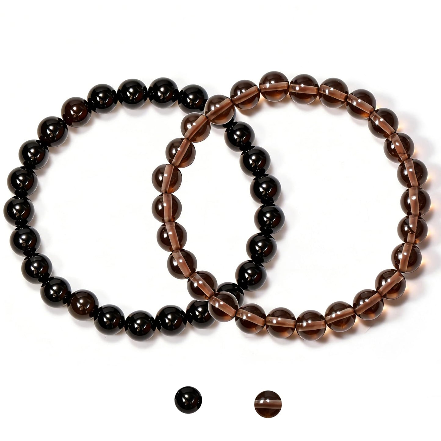 Aluckiss 8mm 2PCS Agate Bracelet for Women Men Natural Round Beaded Agates Stone Healing Stretch Bracelets Elastic Handmade Polished Gemstone Beads Bracelet Grey+Black 2 Colors