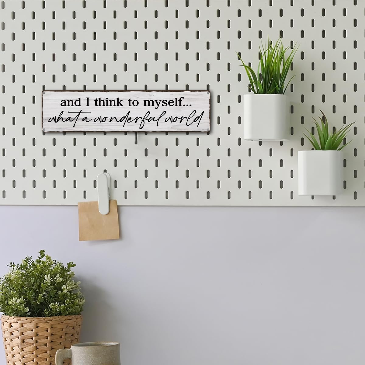 And I Think To Myself What A Wonderful World Sign, Retro Metal Tin Sign, Farmhouse Family Wall Decor, Wall Art Decor Iron Poster, For Home Living Room Bedroom 15.8x4 Inch