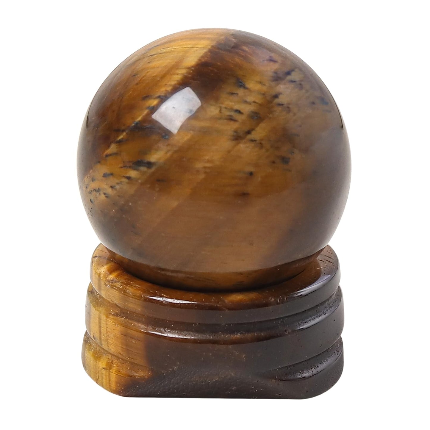 Casaper Natural Tiger's Eye Ball with Stone Stand, Healing Crystal Sphere for Home Fengshui Yoga Meditation, Reiki Energy Balancing 1.18”(30mm)