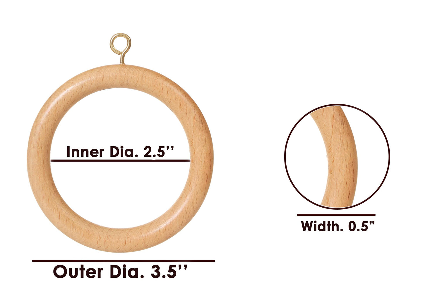 96 Pcs Wooden Drapery Curtain Rings with Metal Hooks – 3.5''Outer, 2.7" Inner Diameter – Beechwood Durable Wooden Drapery Rod Rings for 1-1.5 inch – Pack of 96