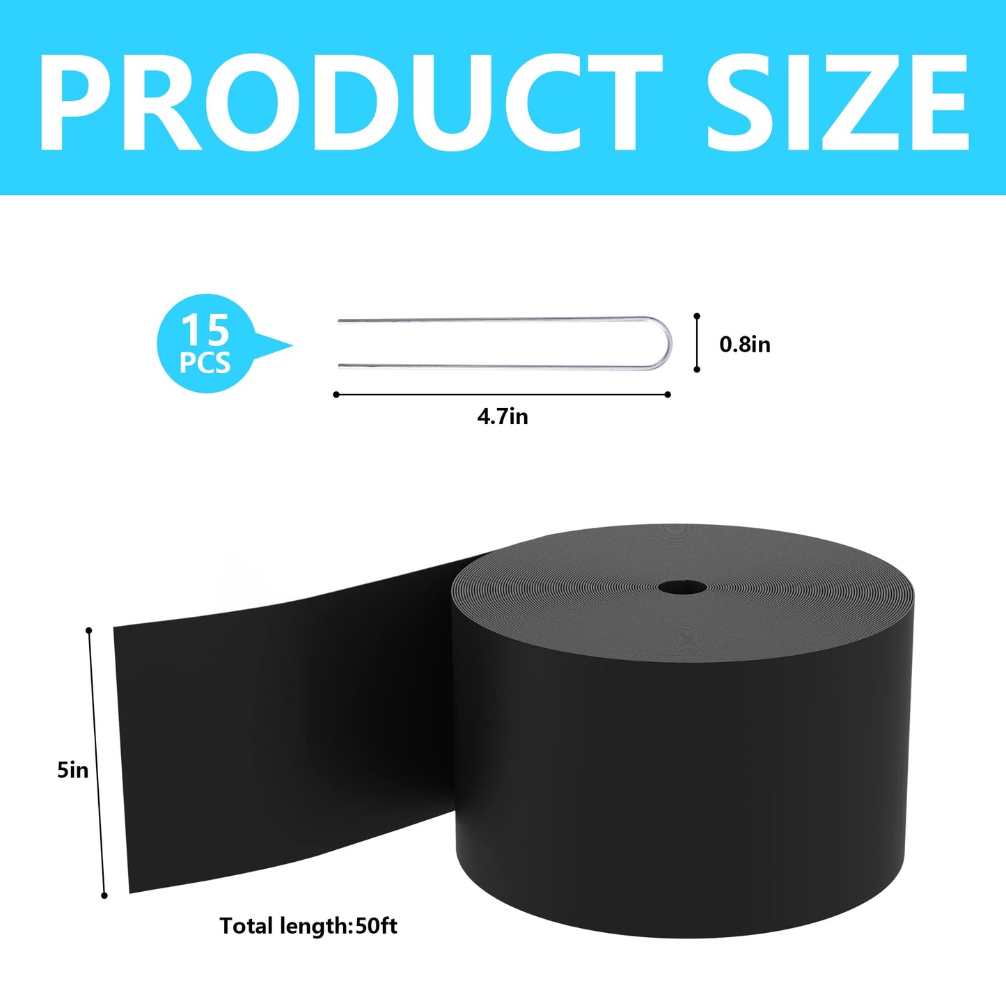Watayo 50 FT Grass Barrier Landscape Edging Coil - 5 inch Depth Terrace Board Edging - Flexible Garden Bed Weed Barrier for Lawn Area Driveway Path Sidewalk